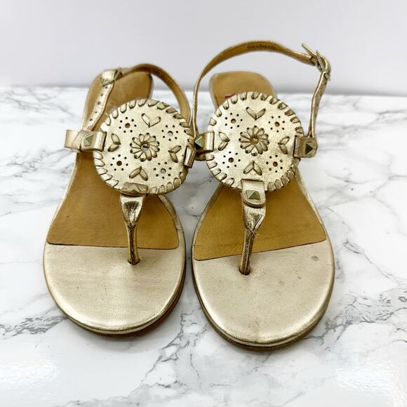 Jack Rogers Georgica Gold Kitten Heel Sandals Size 6.5 - Picture 1 of 7